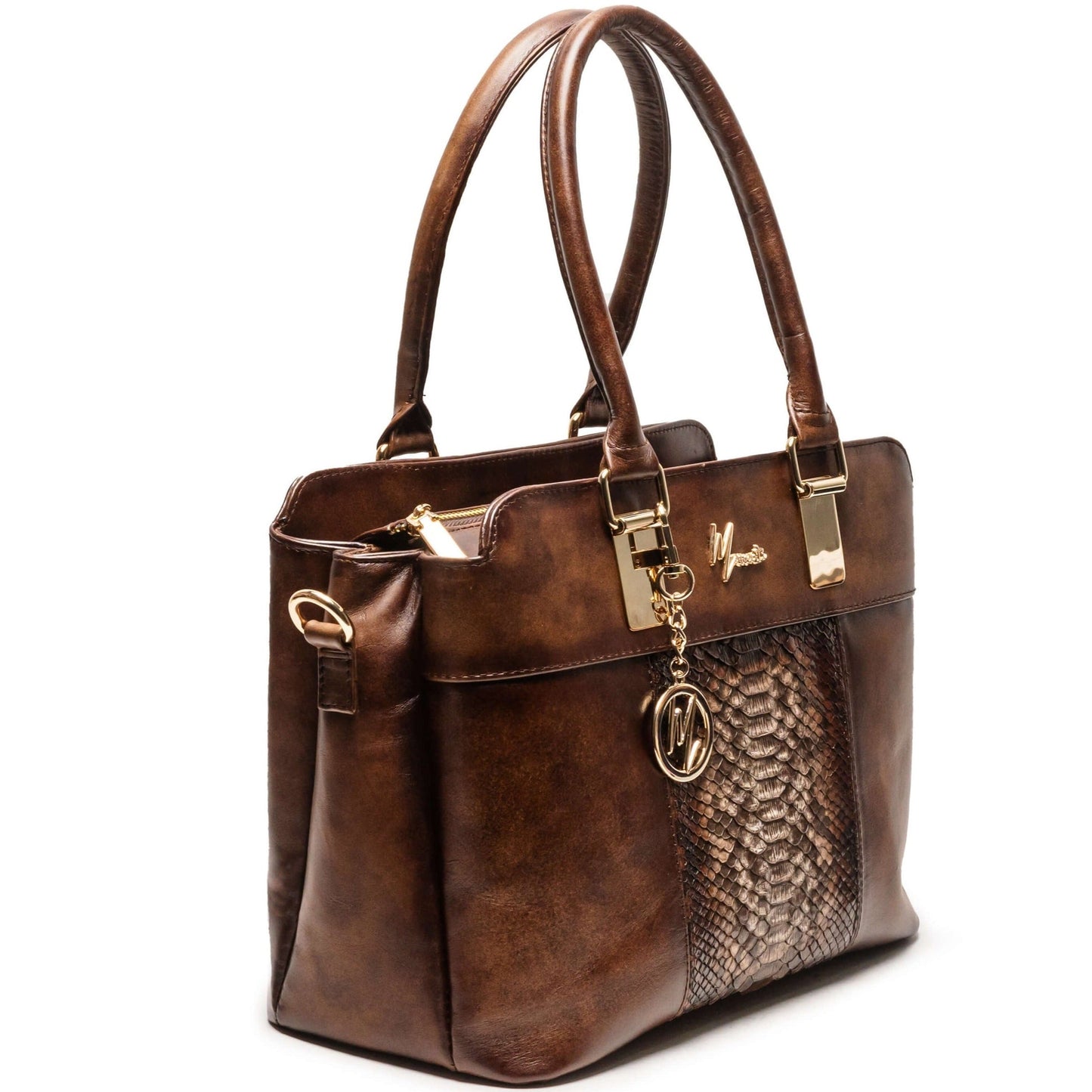 Bolso Mod Detroit color tabaco con aplic Pitón
